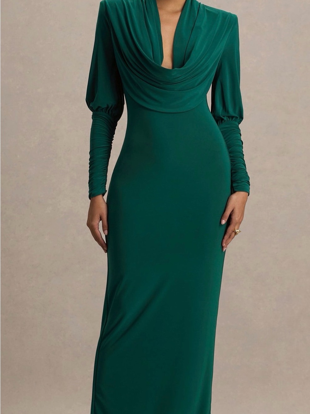 Club L London Emerald Green Draped Cowl-Neck Maxi Dress